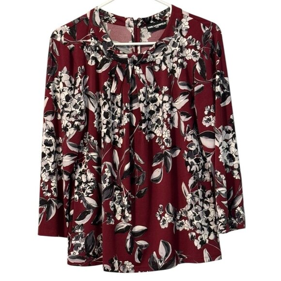 KARL LAGERFELD PARIS Size Measured Blouse Floral Career Professional Office City - Picture 1 of 14